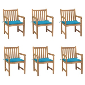 vidaXL, vidaXL Gartenstühle 6 Stk. mit Blauen Kissen Massivholz Teak, 