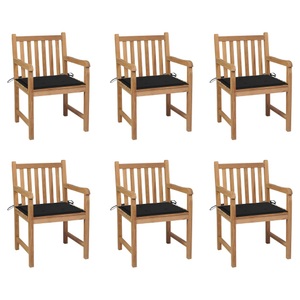 vidaXL, vidaXL Gartenstühle 6 Stk. mit Schwarzen Kissen Massivholz Teak