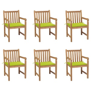 vidaXL, vidaXL Gartenstühle 6 Stk. mit Hellgrünen Kissen Massivholz Teak