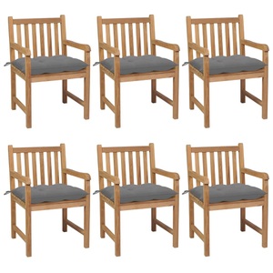 vidaXL, vidaXL Gartenstühle 6 Stk. mit Grauen Kissen Massivholz Teak