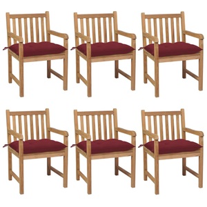 vidaXL, vidaXL Gartenstühle 6 Stk. mit Weinroten Kissen Massivholz Teak, 