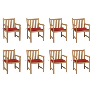 vidaXL, vidaXL Gartenstühle 8 Stk. mit Roten Kissen Massivholz Teak