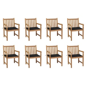 vidaXL, vidaXL Gartenstühle 8 Stk. mit Schwarzen Kissen Massivholz Teak