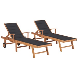 vidaXL, vidaXL Sonnenliegen 2 Stk. mit Anthrazit Auflagen Massivholz Teak, 
