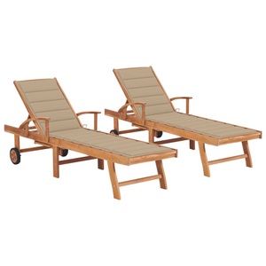 vidaXL, vidaXL Sonnenliegen 2 Stk. mit Beige Auflagen Massivholz Teak, 
