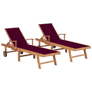 vidaXL, vidaXL Sonnenliegen 2 Stk. mit Weinroten Auflagen Massivholz Teak, 