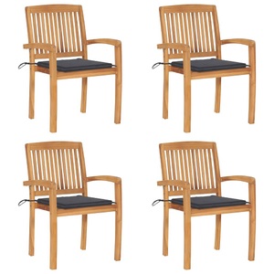 vidaXL, vidaXL Stapelbare Gartenstühle mit Kissen 4 Stk. Massivholz Teak, 