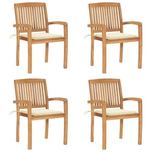 vidaXL, vidaXL Stapelbare Gartenstühle mit Kissen 4 Stk. Massivholz Teak, 
