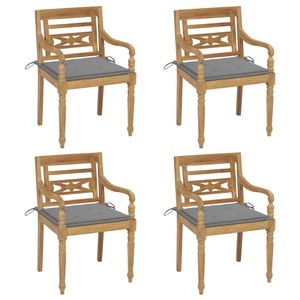 vidaXL, vidaXL Batavia-Stühle mit Kissen 4 Stk. Massivholz Teak, vidaXL Batavia-Stühle mit Kissen 4 Stk. Massivholz Teak