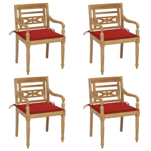 vidaXL, vidaXL Batavia-Stühle mit Kissen 4 Stk. Massivholz Teak, vidaXL Batavia-Stühle mit Kissen 4 Stk. Massivholz Teak
