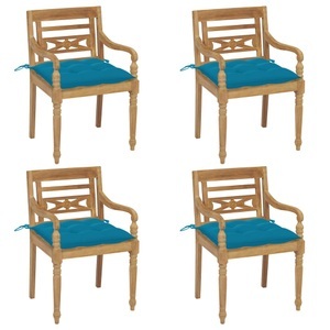 vidaXL, vidaXL Batavia-Stühle mit Kissen 4 Stk. Massivholz Teak, vidaXL Batavia-Stühle mit Kissen 4 Stk. Massivholz Teak