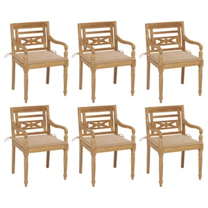 vidaXL, vidaXL Batavia-Stühle mit Kissen 6 Stk. Massivholz Teak, vidaXL Batavia-Stühle mit Kissen 6 Stk. Massivholz Teak