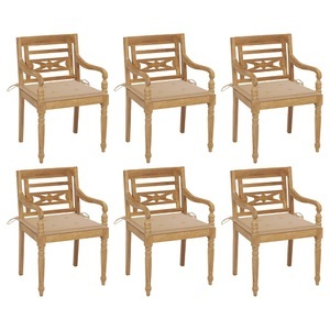 vidaXL, vidaXL Batavia-Stühle mit Kissen 6 Stk. Massivholz Teak