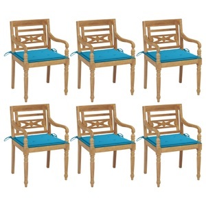 vidaXL, vidaXL Batavia-Stühle mit Kissen 6 Stk. Massivholz Teak, vidaXL Batavia-Stühle mit Kissen 6 Stk. Massivholz Teak