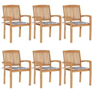 vidaXL, vidaXL Stapelbare Gartenstühle mit Kissen 6 Stk. Massivholz Teak, 