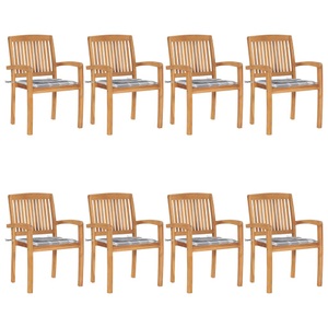 vidaXL, vidaXL Stapelbare Gartenstühle mit Kissen 8 Stk. Massivholz Teak, 