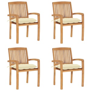 vidaXL, vidaXL Stapelbare Gartenstühle mit Kissen 4 Stk. Massivholz Teak, 