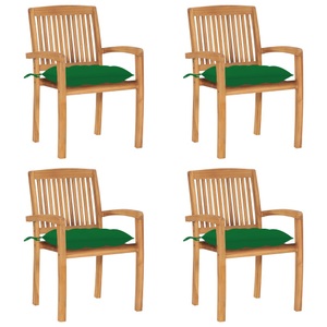 vidaXL, vidaXL Stapelbare Gartenstühle mit Kissen 4 Stk. Massivholz Teak, 