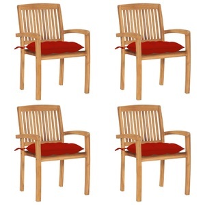 vidaXL, vidaXL Stapelbare Gartenstühle mit Kissen 4 Stk. Massivholz Teak, 