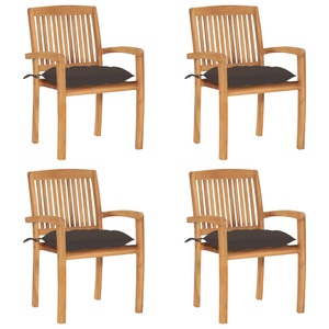 vidaXL, vidaXL Stapelbare Gartenstühle mit Kissen 4 Stk. Massivholz Teak, 