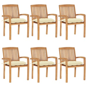 vidaXL, vidaXL Stapelbare Gartenstühle mit Kissen 6 Stk. Massivholz Teak, 