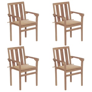 vidaXL, vidaXL Stapelbare Gartenstühle mit Kissen 4 Stk. Massivholz Teak, vidaXL Stapelbare Gartenstühle mit Kissen 4 Stk. Massivholz Teak