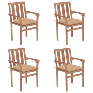 vidaXL, vidaXL Stapelbare Gartenstühle mit Kissen 4 Stk. Massivholz Teak, 