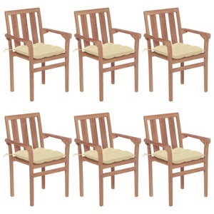 vidaXL, vidaXL Stapelbare Gartenstühle mit Kissen 6 Stk. Massivholz Teak, 