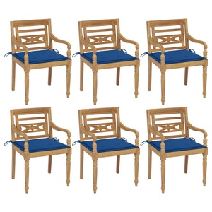 vidaXL, vidaXL Batavia-Stühle mit Kissen 6 Stk. Massivholz Teak, vidaXL Batavia-Stühle mit Kissen 6 Stk. Massivholz Teak