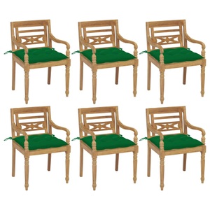 vidaXL, vidaXL Batavia-Stühle mit Kissen 6 Stk. Massivholz Teak, vidaXL Batavia-Stühle mit Kissen 6 Stk. Massivholz Teak