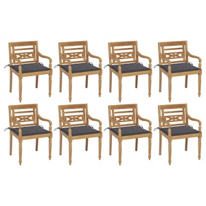 vidaXL, vidaXL Batavia-Stühle mit Kissen 8 Stk. Massivholz Teak, vidaXL Batavia-Stühle mit Kissen 8 Stk. Massivholz Teak