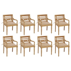 vidaXL, vidaXL Batavia-Stühle mit Kissen 8 Stk. Massivholz Teak, vidaXL Batavia-Stühle mit Kissen 8 Stk. Massivholz Teak