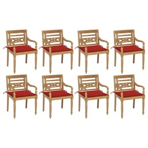 vidaXL, vidaXL Batavia-Stühle mit Kissen 8 Stk. Massivholz Teak, vidaXL Batavia-Stühle mit Kissen 8 Stk. Massivholz Teak
