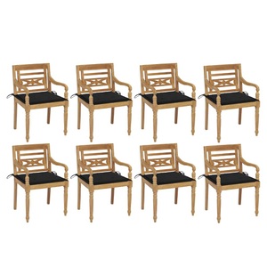 vidaXL, vidaXL Batavia-Stühle mit Kissen 8 Stk. Massivholz Teak, vidaXL Batavia-Stühle mit Kissen 8 Stk. Massivholz Teak