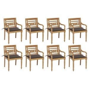 vidaXL, vidaXL Batavia-Stühle mit Kissen 8 Stk. Massivholz Teak, vidaXL Batavia-Stühle mit Kissen 8 Stk. Massivholz Teak