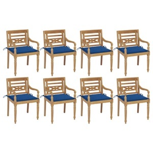 vidaXL, vidaXL Batavia-Stühle mit Kissen 8 Stk. Massivholz Teak, vidaXL Batavia-Stühle mit Kissen 8 Stk. Massivholz Teak