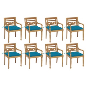 vidaXL, vidaXL Batavia-Stühle mit Kissen 8 Stk. Massivholz Teak, vidaXL Batavia-Stühle mit Kissen 8 Stk. Massivholz Teak