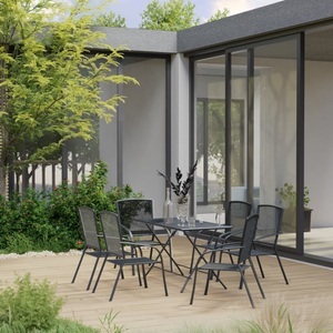 vidaXL, vidaXL 7-tlg. Garten-Essgruppe Stahl Anthrazit, 