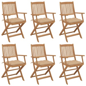 vidaXL, vidaXL Klappbare Gartenstühle 6 Stk. mit Kissen Massivholz Akazie, vidaXL Klappbare Gartenstühle 6 Stk. mit Kissen Massivholz Akazie