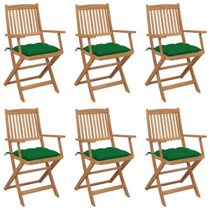 vidaXL, vidaXL Klappbare Gartenstühle 6 Stk. mit Kissen Massivholz Akazie, vidaXL Klappbare Gartenstühle 6 Stk. mit Kissen Massivholz Akazie