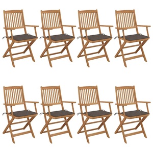 vidaXL, vidaXL Klappbare Gartenstühle 8 Stk. mit Kissen Massivholz Akazie, vidaXL Klappbare Gartenstühle 8 Stk. mit Kissen Massivholz Akazie