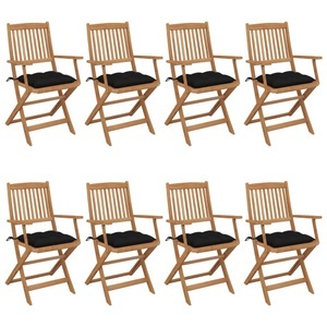 vidaXL, vidaXL Klappbare Gartenstühle 8 Stk. mit Kissen Massivholz Akazie, vidaXL Klappbare Gartenstühle 8 Stk. mit Kissen Massivholz Akazie