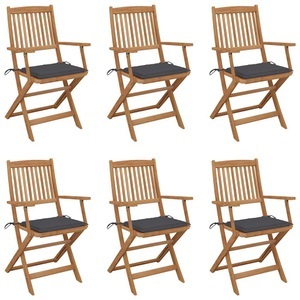 vidaXL, vidaXL Klappbare Gartenstühle 6 Stk. mit Kissen Massivholz Akazie, vidaXL Klappbare Gartenstühle 6 Stk. mit Kissen Massivholz Akazie