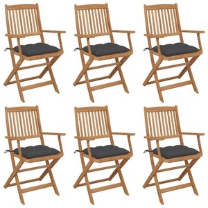 vidaXL, vidaXL Klappbare Gartenstühle 6 Stk. mit Kissen Massivholz Akazie, vidaXL Klappbare Gartenstühle 6 Stk. mit Kissen Massivholz Akazie