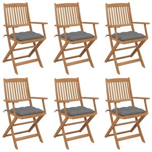 vidaXL, vidaXL Klappbare Gartenstühle 6 Stk. mit Kissen Massivholz Akazie, vidaXL Klappbare Gartenstühle 6 Stk. mit Kissen Massivholz Akazie