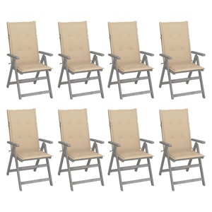 vidaXL, vidaXL Verstellbare Gartenstühle mit Auflagen 8 Stk. Grau Akazienholz, 