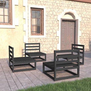 vidaXL, vidaXL 4-tlg. Garten-Lounge-Set Schwarz Massivholz Kiefer