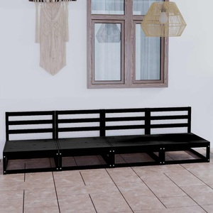 vidaXL, vidaXL 4-Sitzer-Gartensofa Schwarz Kiefer Massivholz, vidaXL Outdoor-Sofa 4-Sitzer Schwarz Massivholz Kiefer