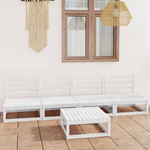vidaXL, vidaXL 5-tlg. Garten-Lounge-Set Weiß Kiefer Massivholz, vidaXL 5-tlg. Garten-Lounge-Set Weiß Massivholz Kiefer