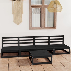vidaXL, vidaXL 5-tlg. Garten-Lounge-Set Schwarz Massivholz Kiefer, vidaXL 5-tlg. Garten-Lounge-Set Schwarz Massivholz Kiefer